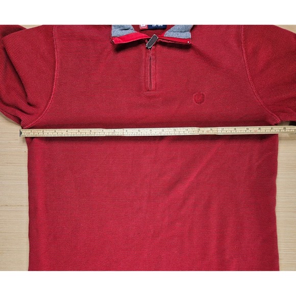 Chaps Sweater Mens M Red Pullover Crew Neck Quarter Zip Waffle Knit‎ Preppy - Picture 5 of 11
